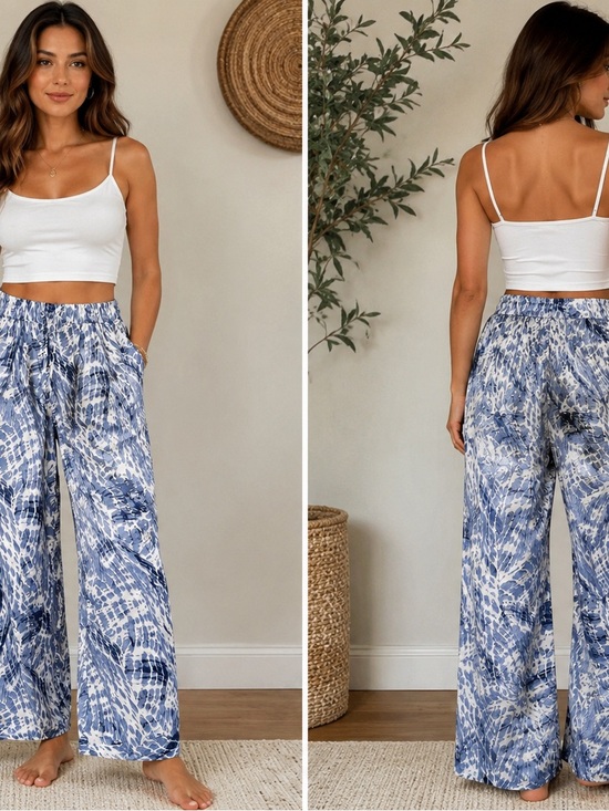 Haven Well Within Pants - Haven Well Within Blue Wide-Leg Tie-Dye Print Pants - Blue